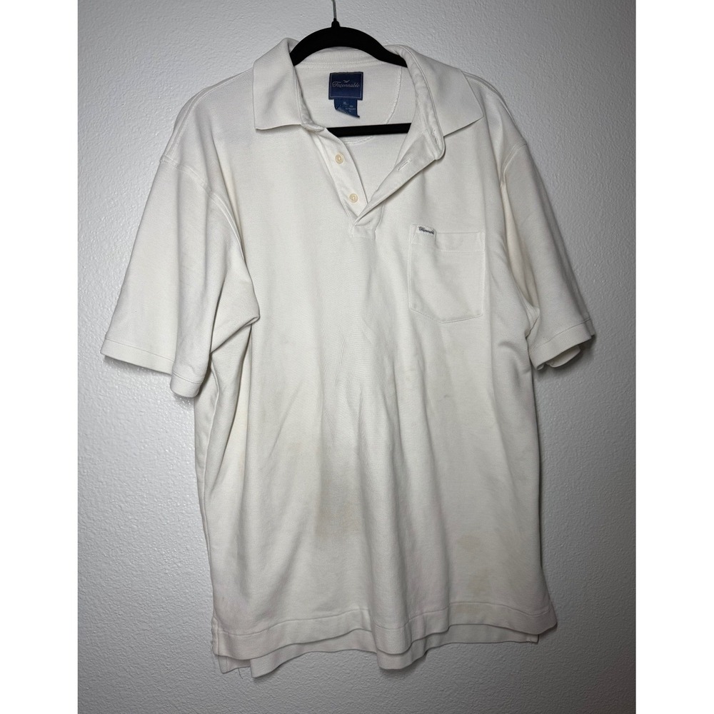 Faconnable Mens XL White Pique Cotton Short Sleeve Pocket Polo Shirt Design